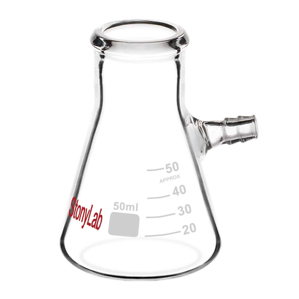 StonyLab Glass 50 ml Heavy Wall Borosilicate Glass Filtering Flask, Bolt Neck with Tubulation, 50 ml