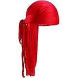 Fxhixiy Men Women Durag Extra Long-Tail Headwraps Silky Satin Pirate Cap Bandana Hat for 360 Waves