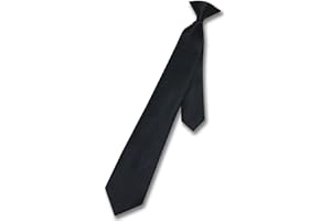 Vesuvio Napoli Boy's CLIP-ON NeckTie Solid BLACK Color Youth Neck Tie