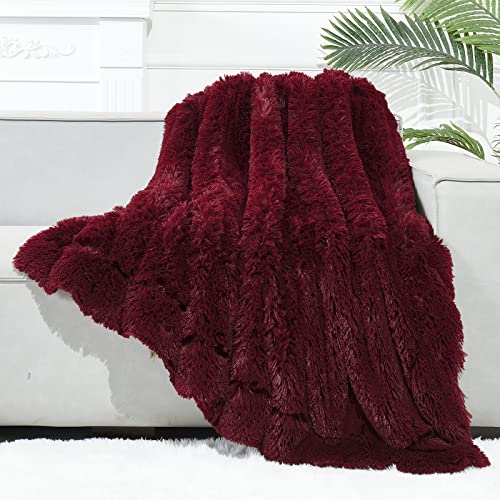 GONAAP Fuzzy Faux Fur Throw Blanket Wine Red Super Soft Cozy Plush Fuzzy  Shaggy Blanket for Couch Sofa Bed (Wi