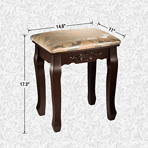 Fineboard Luxury Vanity Table Stool Wood Unique Shape Floral Crafted for Vanity Tables or Other Extravagant Tables with Artwork, Brown