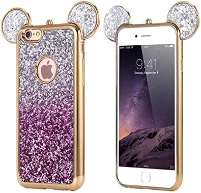 iPhone 6 6s Case, iphone 6 colour case,Lovely Animal 3D glitter bling Mouse Ears with sparkly glitter soft rubber Case for Apple iphone 6 by RoseTag (Silver/Purple)