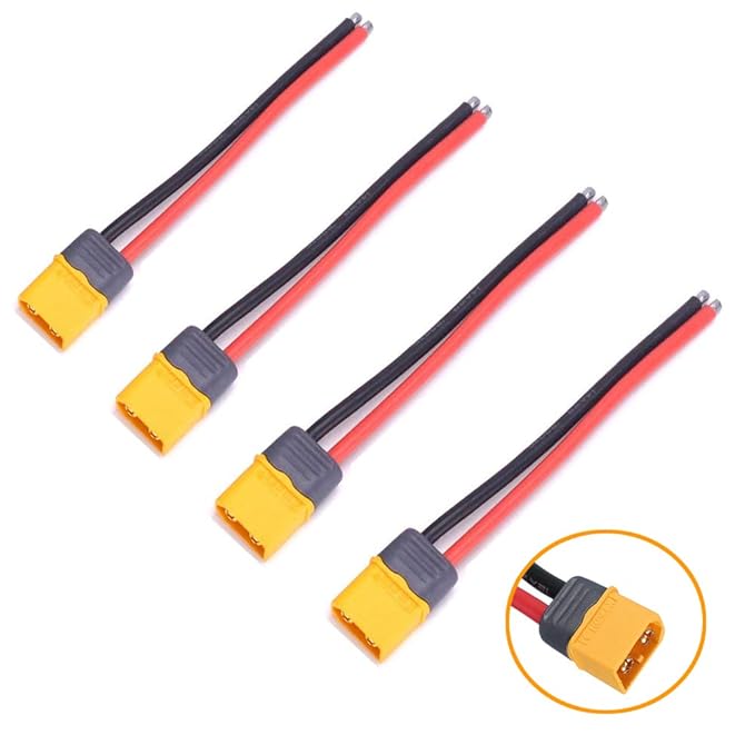 HOBBYMATE 4PCS XT60H Sheath Male Connectors w/14awg Power Cable for ESC, Lipo, PDB, FPV Drone