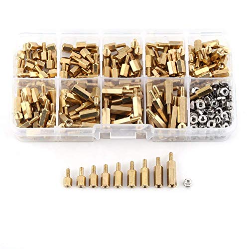 360pcs M2.5 Brass Male-Female Standoff and Stainless Steel Hex Nuts Assortment Kit PCB Board Repair Accessory with Storage Box