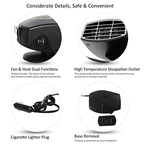 Pawaca Portable Car Heater,12V 150W 60 Seconds Fast Heating Defrost Demister Windscreen Demister Vehicle Heat Cooling Fan for Easy Snow Removal - Thumbnail 3