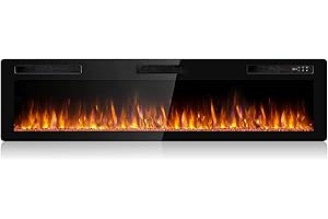 BOSSIN 72 inch Ultra-Thin Silence Linear Electric Fireplace, Recessed Wall Mounted Fireplace, Fit for 2 x 4 and 2 x 6 Stud, 12 Adjustable Flame Color & Speed,Touch Screen Remote Control with 8h Timer
