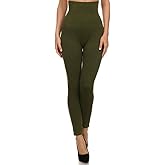 YELETE Women's Empire Waist Tummy Compression Control Top Leggings, French Terry Lining