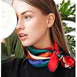 100% Pure Mulberry Silk Small Square Scarf -21'' x 21''- Breathable Lightweight Neckerchief -Digital Printed Headscarf