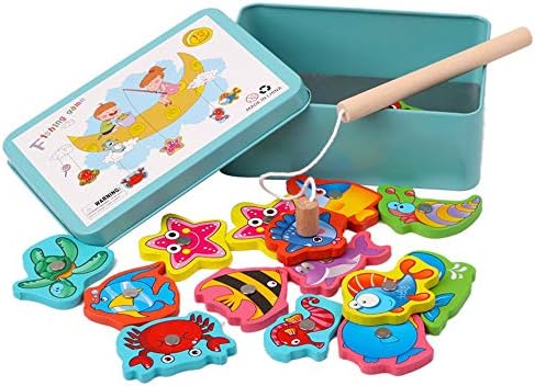 AiTuiTui Wooden Magnetic Fishing Games with 15pcs Ocean Sea Animals Magnets for Toddlers, Early Learning Educational Game Motor Skills Development Toys for 3 4 5 Year Old Girl Boy Birthday Gifts