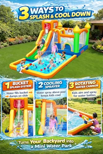 HuaKastro 19.1x11.6FT Inflatable Water Slide Large Bounce House for Big Kids, Blow Up Water Slide for Kids Backyard with 3 Sprayers, Big Pool, Climbing Ladder, Extra Large 8.2x7.4ft Bouncy Area