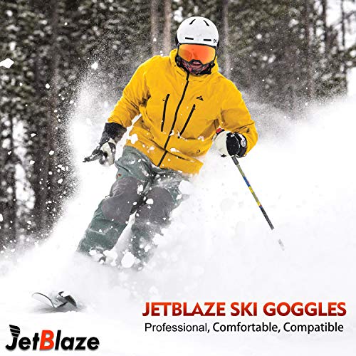 JetBlaze Ski Snow Goggles, Dual Layers Lens Anti-Fog UV Protection Spherical Snowboard Goggles for Men Women Youth Adult (Red)