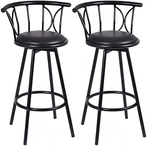 Set of 2 Black Barstools Modern Swivel Rotatable Chairs Steel Counter Height New