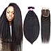 Odir Kinky Straight Bundles with 4x4 Closure Brazilian Human Hair 10 12 14+10 Inch Yaki Straight Virgin Hair 3 Bundles with Lace Closure Natural Color
