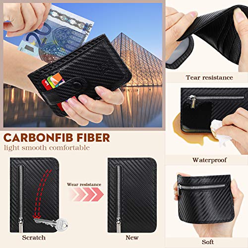 Mirakle Portafoglio Uomo Piccolo Sottile, Porta Carte Di Credit con Portamonete, Nero Mini fibra di carbonio Portafoglio con Protezione RFID Porta Tessere Slim Tascabile per Contanti Regalo
