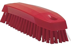 Vikan 35874 Hand-Held Scrub Brush, Polypropylene, Polyester Bristle, 7", Red