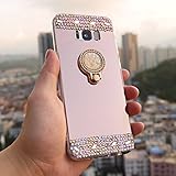Galaxy J6 2018 Mirror Case for Women, DMaos Sparkly Diamond with Ring Kickstand Soft Cover, Cute for Samsung Ultra Thin Case with Stand Holder, Colorful Rhinestone Slim (J6 2018, Rose Gold)