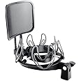 Universal Microphone Shock Mount with Pop Filter for Condenser Microphones Size at 21-62mm Anti-Vibration Mic Holder Clip(Black)