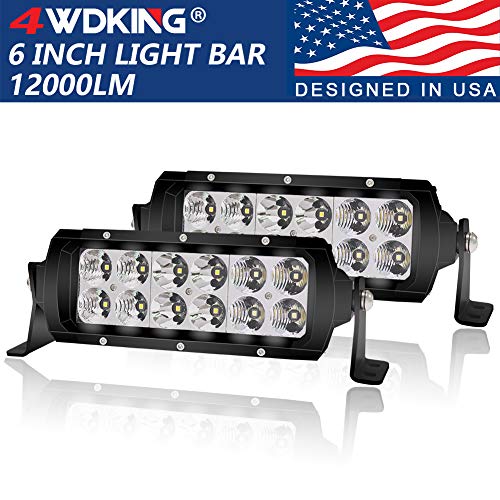 LED Light Bar 6 Inch 2PCS, 4WDKING USA Design IP68&IP69K Waterproof Premium LED Combo Off Road Work Light Truck Fog Lamp Mount on Front Bumper and Grille Fit for Ford F150 TOYOTA Tacoma JEEP Wrangler
