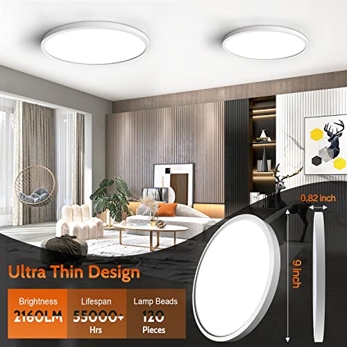 24w Flush Mount Ceiling Light 2 Pack, 9 Inch Ultra-Thin Ceiling Light Daylight, Round Flat Panel Light, Surface Mount Ceiling Light Fixture for Hallway, Bedroom, Kitchen