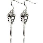 Hithop Halloween Jewelry Silver Crow Skull Earrings Charm Dangle Earrings Raven Earrings Bird Skull Jewelry Gothic Gift Set Punk Design