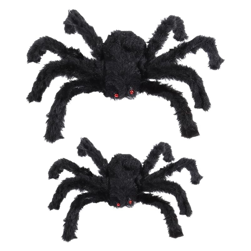 Tomaibaby 2Pcs Large Black Spider Realistic Plush Spider Toy Hairy Spiders for Halloween Party Decoration Haunted House Prop (30cm/11.8inch, 75cm/29.5inch)