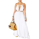 Yeshire Womens Summer Spaghetti Strap Maxi Dress Sleeveless Sexy Cutout Drawstring Boho Beach Vacation Party Dresses