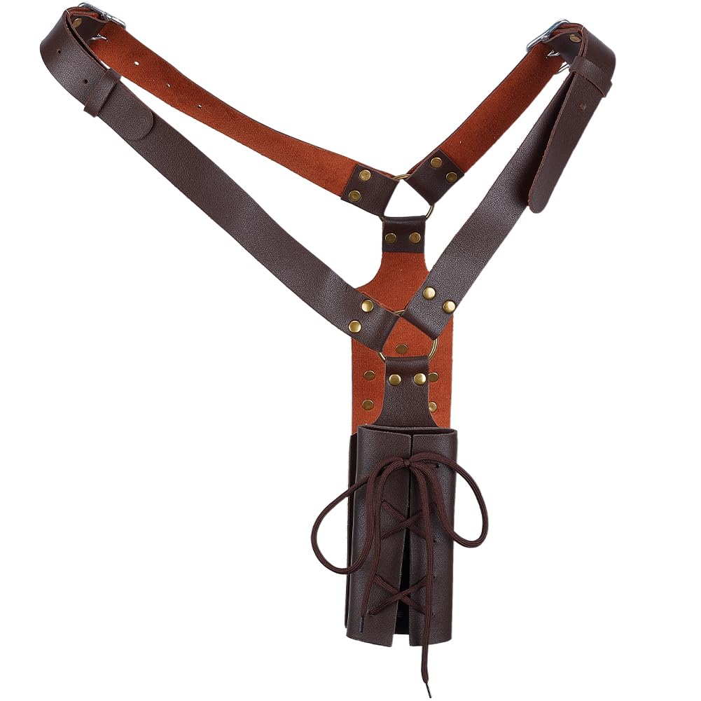 GORGECRAFT Medieval Renaissance Sword Frog Adjustable Leather Shoulder Back Sheath Holder Crossbody Belt Strap Retro Sword Holster LARP Warrior Costume Accessory for Men Halloween Cosplay Brown