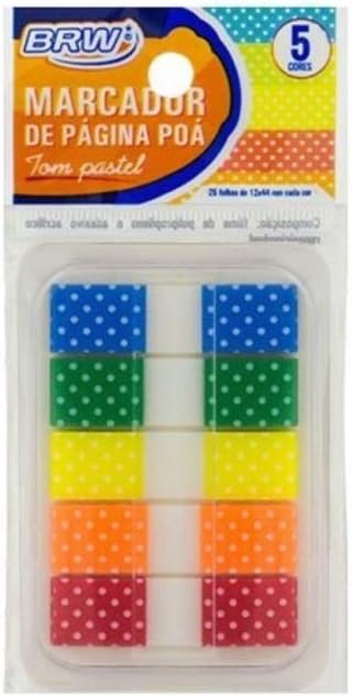 Marcador de Páginas Adesivo, Brw, FL0010, Smart Notes, Poá, 5 Cores, 25 Folhas Cada