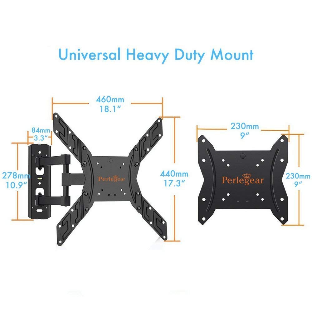 Perlegear TV Wall Mount Bracket - Extends 16” & Swivels - TV Mount fits 23”-55” TVs, Holds up to 66lbs, Slim Appearance - Bonus 10ft HDMI Cable, Concrete Anchors Plus More