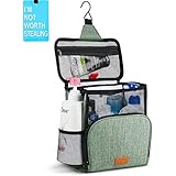 Hiverst Hanging Toiletry Bag, Shower Caddy Tote Bag (Updated Version, Full Size Bottle Compatible), Bath Organizer for College Dorms, Gym, Camp, Women Men, with Funny Luggage Tag