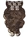 SHOWJARLLY Wavy Clip in Hair Extensions Human Hair 7Pcs/70g Thick Full Head Body Wave Remy Clip in Human Hair Extensions Dark Brown (#2,14inch)