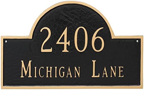 Montague Metal 12" x 20.5" Classic Arch Two Line Address Sign Plaque, Large, Hunter green/Gold