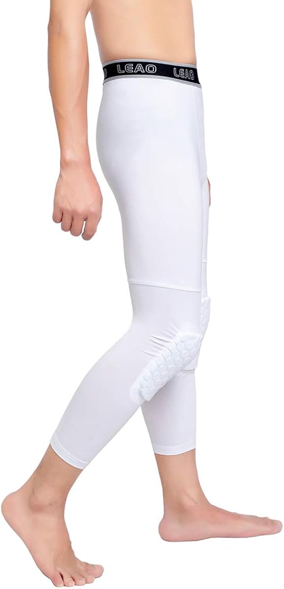 LEAO Youth Boys 3/4 Compression Pants with Knee Pads Cool Dry