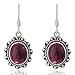 925 Oxidized Sterling Silver Garnet Gemstone Oval Rope Edge Vintage Dangle Earrings 1.4