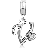TGLS Initial A-Z Letter Charm with Heart Dangle Beads Compatible With Pandora Charms Bracelets