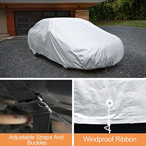 XCAR Sliver Car Cover 200" with Cotton Zipper Sun UV Rain Protection for Auto Vehicle Indoor Outdoor All Weather - Thumbnail 4