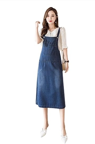 Amazon ユケ二ー サロペットスカート レディース 通学 学院風 デニム ロングワンピース ゆったり 大きい サイズ きれいめ ワンピース チュニック 通販
