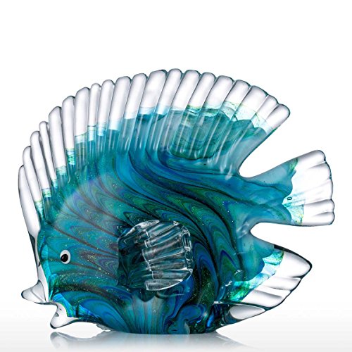 Tooarts Blue Tropical Fish Glass Sculpture Home Decoration Office Ornament