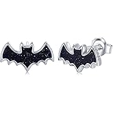 Black Bat Earrings 925 Sterling Silver Halloween Bat Stud Earrings Gothic Earrings Halloween Party Jewelry Gifts for Women