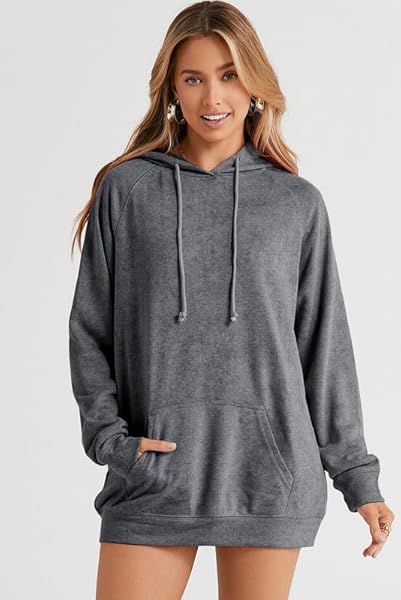 SHEWIN WOMENS FALL FASHION 2023 CASUAL LONG SLEEVE SOLID HOODIES LOOSE PULLOVER SWEATSHIRTS LIGHTWEIGHT OVERSIZED SWEATSHIRT FOR WOMEN,US 12-14(L),GREY