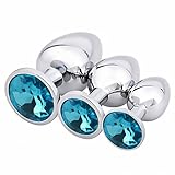 Akstore 3Piece Luxury Jewelry Design Stainless Steel Anal Butt Plug with Penis Condom, Light Blue, 10.4 Ounce