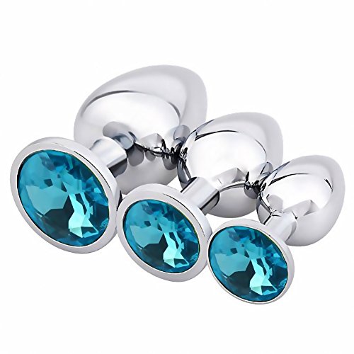 Akstore 3Piece Luxury Jewelry Design Stainless Steel Anal Butt Plug with Penis Condom, Light Blue, 10.4 Ounce