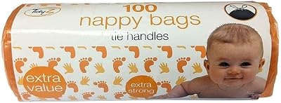 Tidyz TidyZ 100 Extra Large Nappy Bags with Tie Handles 28cm x 34cm Pack 100