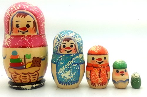 Snowman Russian Nesting Dolls Hand Painted 5 Piece Set 4 inch tall