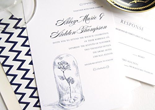 Fairytale Wedding, Beauty and the Beast Wedding Invitations Package (Sold in sets of 10 Invitations, RSVP Cards and Envelopes)