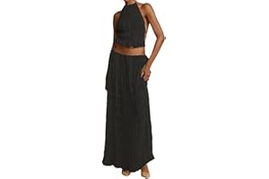 Two Piece Maxi Skirt Sets for Women Summer Backless Halter Beach Cami Top Long Skirt Going Out Set 2 Piece Outfits