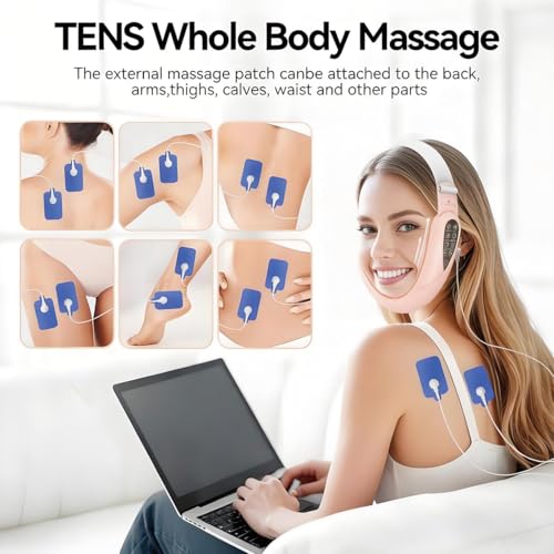 Masajeador eléctrico V-Face Shaping + electroestimulador versión 2026 | Eliminador y tonificador de papada | Masajeador facial EMS, fototerapia roja y azul, 5 modos de terapia + mando a distancia