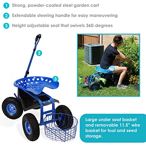 Sunnydaze Garden Cart Rolling Scooter Features Extendable Steer