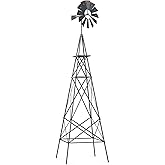 Tangkula 8.3FT Windmill Yard Garden Metal Ornamental Wind Mill Weather Vane Weather Resistant (Grey)