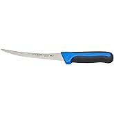 Winco Sof-Tek, 6" Boning Knife, Curved, Soft Grip Handle,Silver/Black/Blue